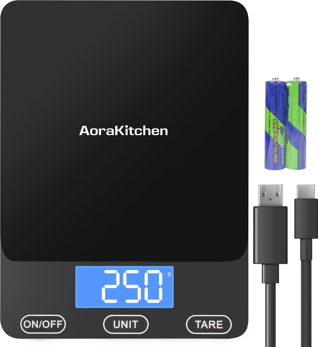 AoraKitchen Keukenweegschaal Digitaal - Usb Oplaadbaar - Weegschaal Keuken - 1g tot 15kg - Digitale Precisie Weegschaal - Tarra
