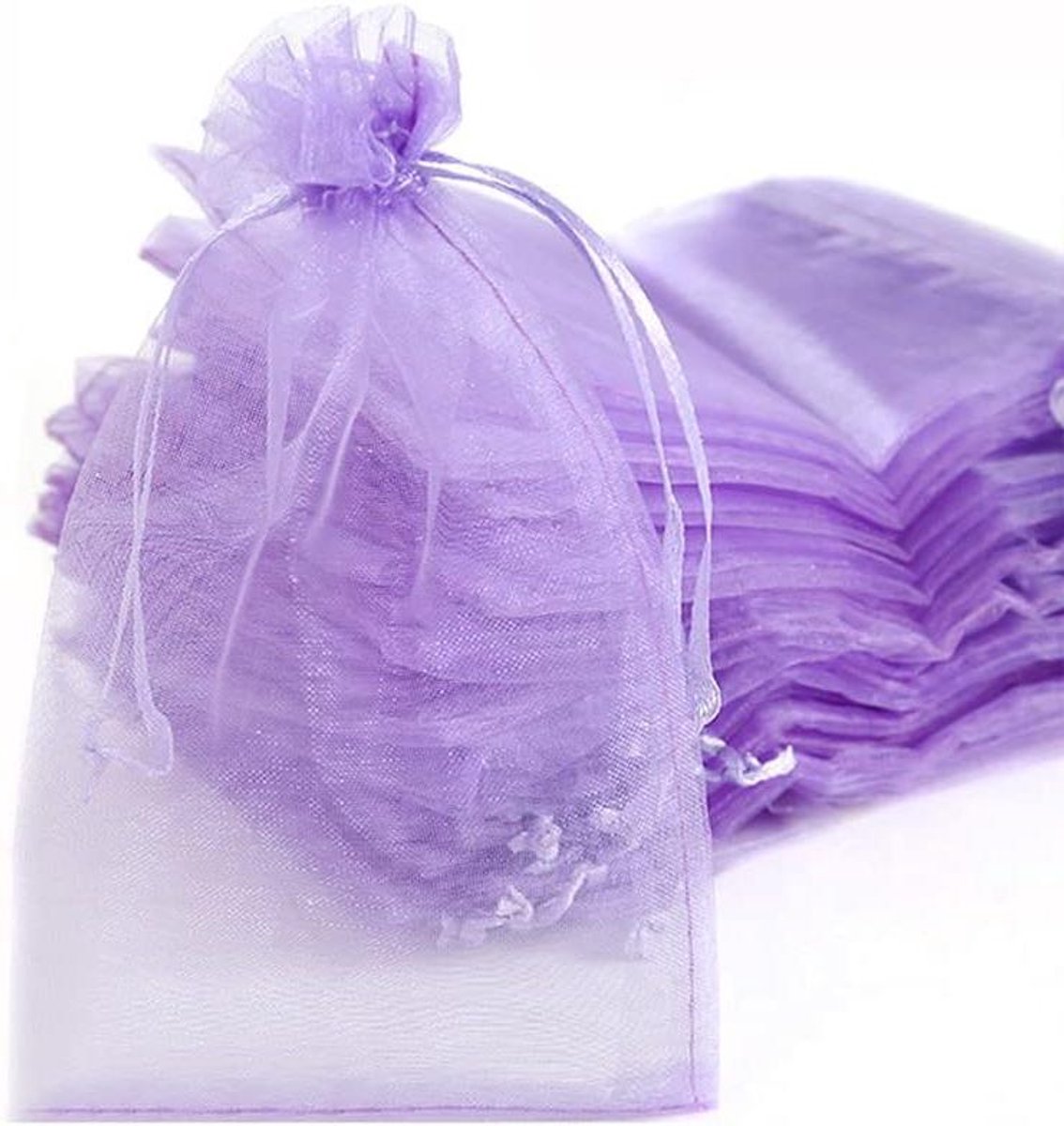 Set van 50 organza zakjes voor verschillende gelegenheden - Lichtpaarse geschenkzakjes met trekkoord - Ideaal voor festival, party, bruiloft en meer - 7 x 9 cm