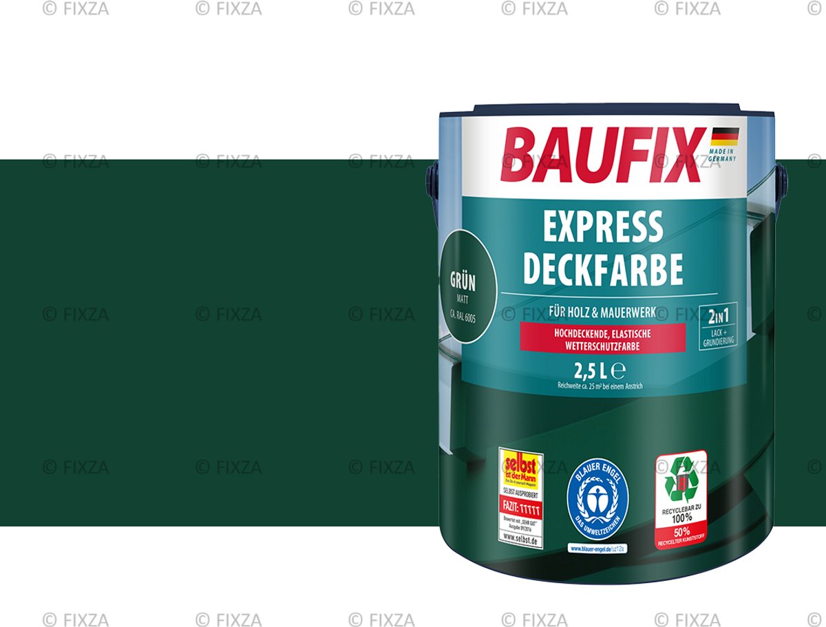 BAUFIX Express Universele Lakverf – Groen – Mat – Hout, Steen & Beton – Sneldrogend en Weerbestendig – 2,5L