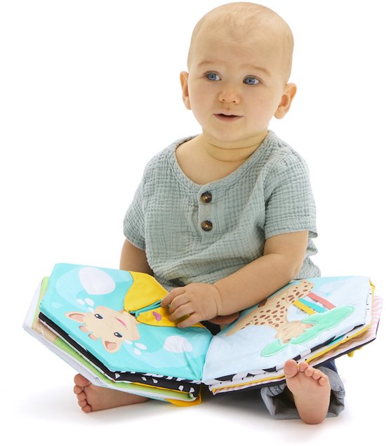 Sophie de giraf Ontdekkingsboek en Speelkleed 2 in 1 - Zintuiglijk Babyboek met Texturen, Rits, Spiegel, Knisperpapier & Zwart-Wit Contrastzijde - Stimuleert Zicht, Tast & Gehoor - 60x60 cm - Vanaf 0 Maanden van Sophie de Giraf. — afbeelding 4