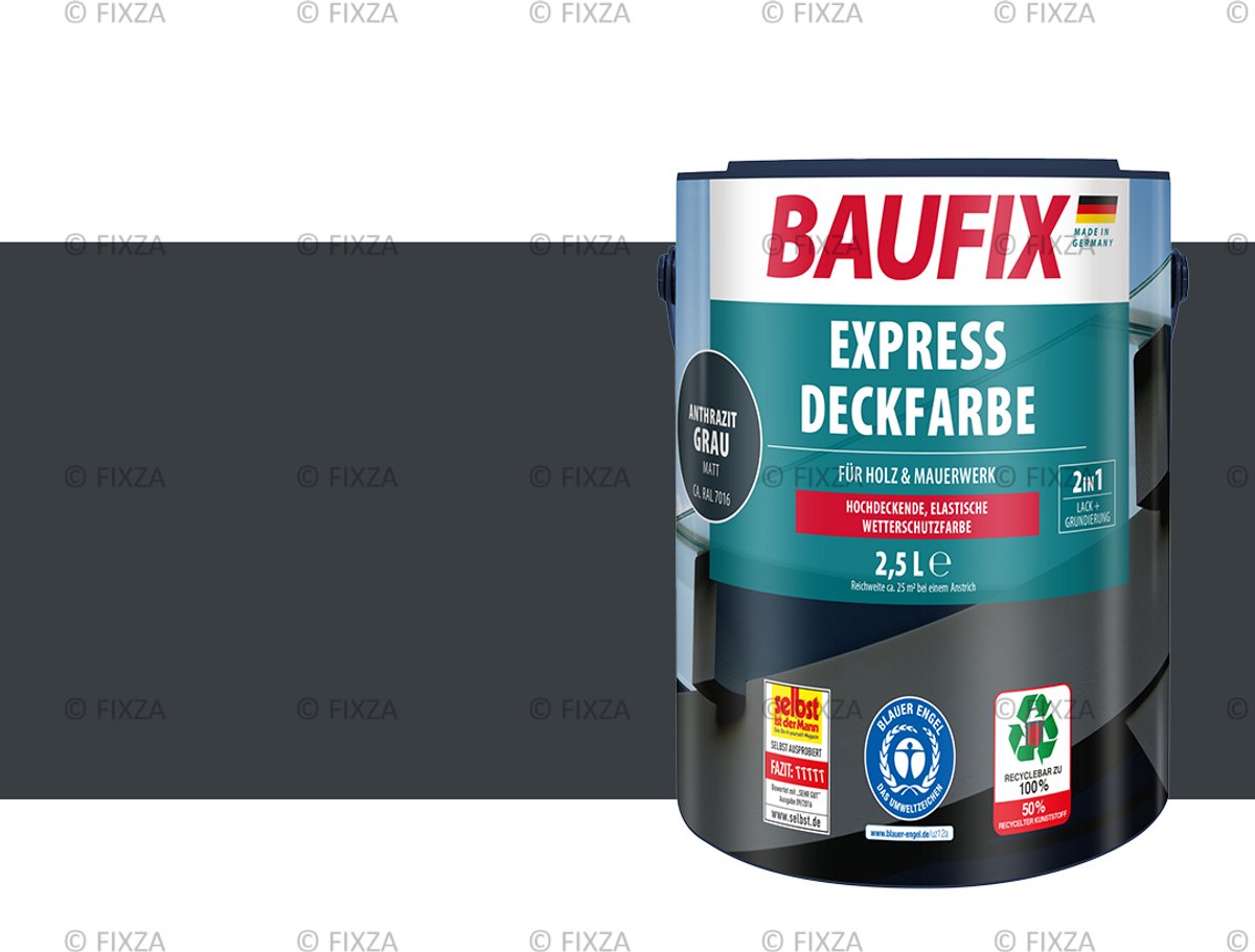 BAUFIX Express Universele Lakverf – Antracietgrijs – Mat – Hout, Steen & Beton – Sneldrogend en Weerbestendig – 2,5L
