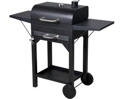 Houtskool BBQ - mat zwart - verrijdbaar- zijtafels- 109 x 47 x H97 cm - metaal