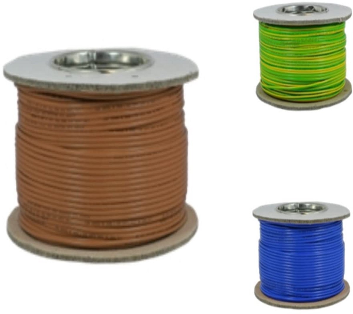 Eénaderige Installatiedraad 2.5mm² Blauw, Bruin en Geel/Groen - Flexibele Koperkabel