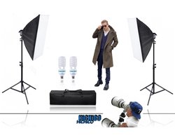 2X Studiolampen Foto Studio Verlichting Kit, 2X Achtergrond Support System Softbox Paraplu tripod Stand - fotolamp fotografie softbox Statief 210Cm - HiCHiCO Studiolight