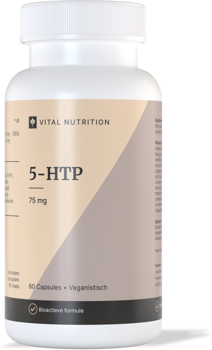 Vital Nutrition 5-HTP - Griffonia extract 20% - Bioactieve formule - 100% plantaardig - Onafhankelijk getest - 60 Capsules