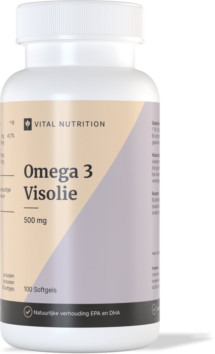 Vital Nutrition Omega 3 Visolie - 500 mg - Onafhankelijk Getest - 290mg EPA en DHA - TOTOX <11 - 100 Sofgels