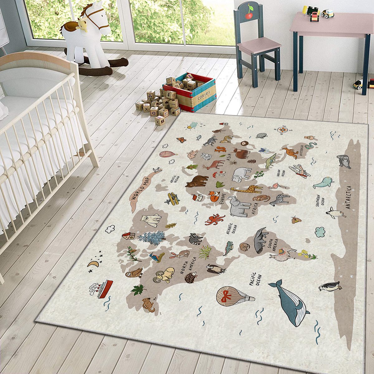 Vloerkleed Kinderkamer - Speelkleed Baby - Speelmat - Speeltapijt - Tapijt voor Kinderkamer - 150*80 cm - Wereldkaart