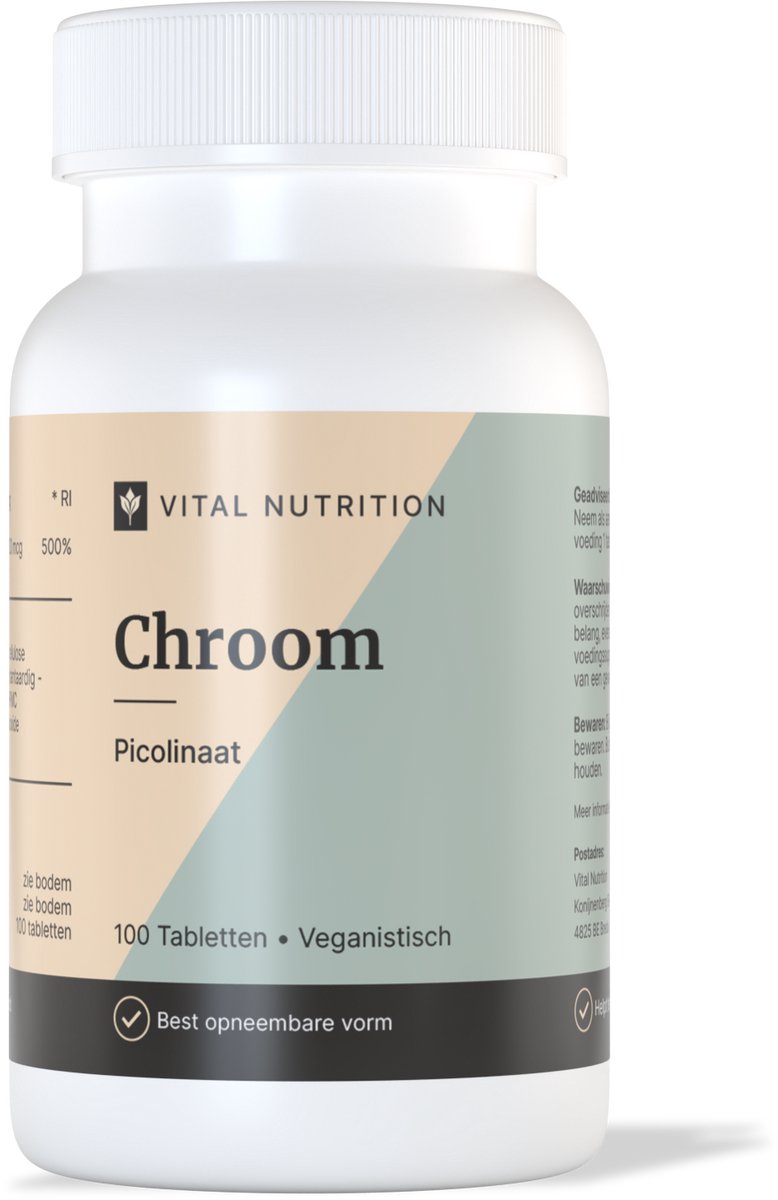 Vital Nutrition Chroom Picolinaat - 200 mcg - Goed opneembaar - Organisch - 100 Tabletten