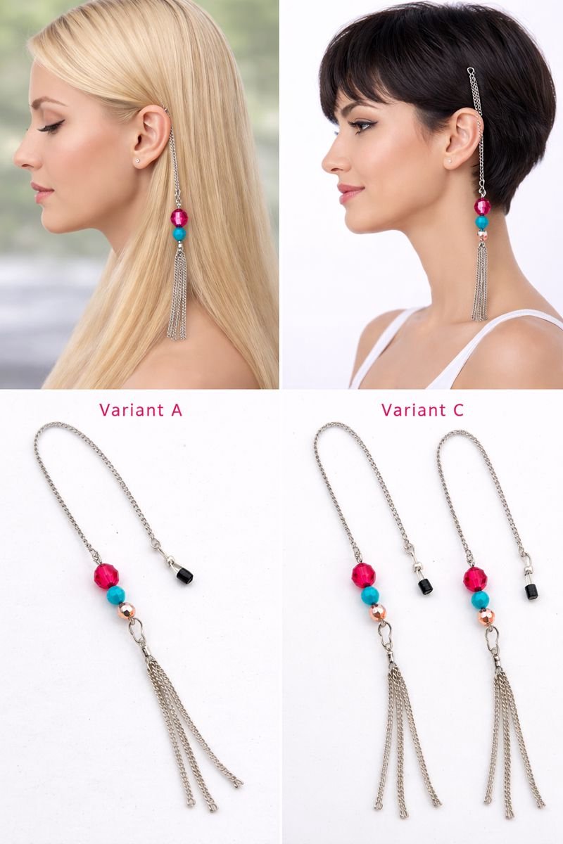 Hair chain extension met Swarovski kristallen en 3 chains