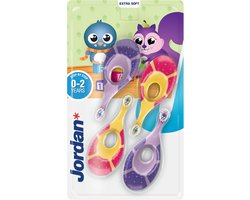 Jordan Tandenborstel baby STEP 1 (0-2 JAAR) 4 stuks - Kleurenmix Geel/Blauw/Roze/Mintgroen