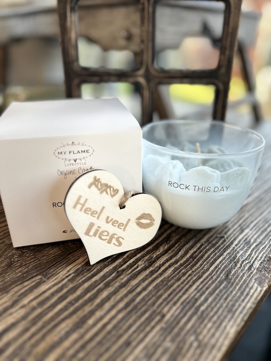 Creaties van hier Sojakaars hartje Rock this Day met houten hartje - 11 cm - Glas