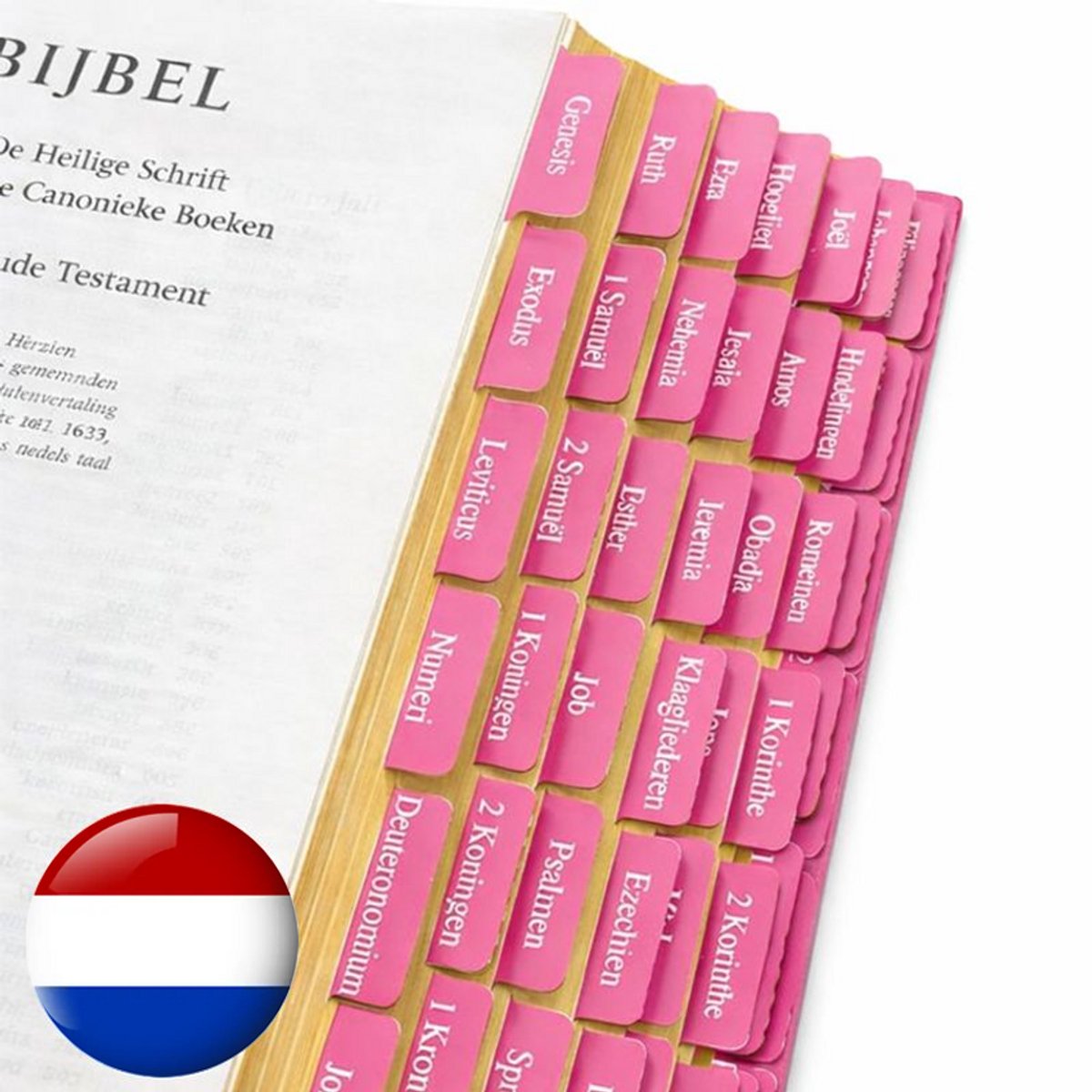 Bijbel tabsticker Nederlands Roze zelfklevend 66 tabs - tabs papier – accessoires – bijbelstudie