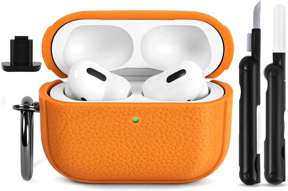 Siliconen hoesje voor draadloze oortjes met reinigingsset - Volledige valbescherming - Oranje