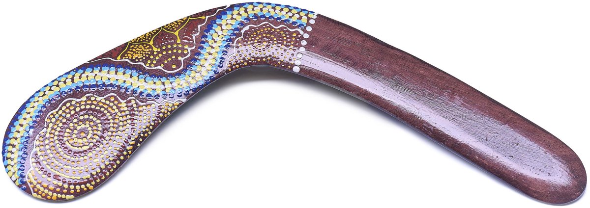 Boemerang Aboriginal Bruin – Traditioneel Houtdesign met Beschildering (40 cm)