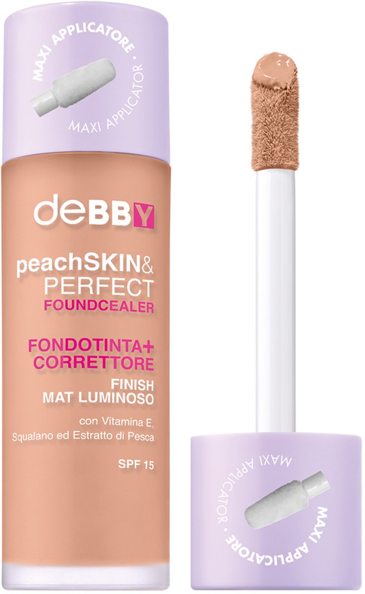 Debby Peach Skin Perfect Foundcealer – Kleur 02 Vanilla - 2‑in‑1 Foundation & Concealer – Medium Dekking Met Natuurlijke Finish – Egaliseert, Camoufleert Oneffenheden & Hydrateert – Licht & Blendbaar – Voor Stralende, Fluweelzachte Huid
