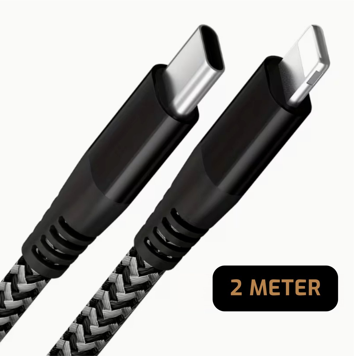 LUKARDIE® iPhone Snellaadkabel – USB C naar Lightning – 2 Meter – Gevlochten Nylon – Zwart/Grijs – Snellader & Dataoverdracht - Geschikt voor Iphone 14/13/12/11 Pro Max XR XS X 8 7 6 Plus SE