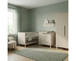 Born Lucky Delgado Babykamer 3 Delig Compleet – Baby bed 60x120 cm – Commode – Kast – Beige