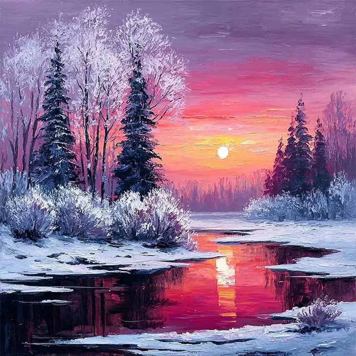 Diamond Painting winters landschap zons ondergang 30 x 30 cm