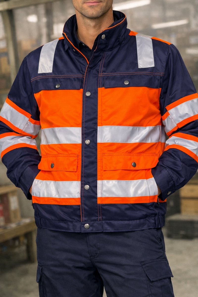 High-Vis Werkjas Seattle EN471 Klasse 2 Oranje/Marineblauw – Maat 50