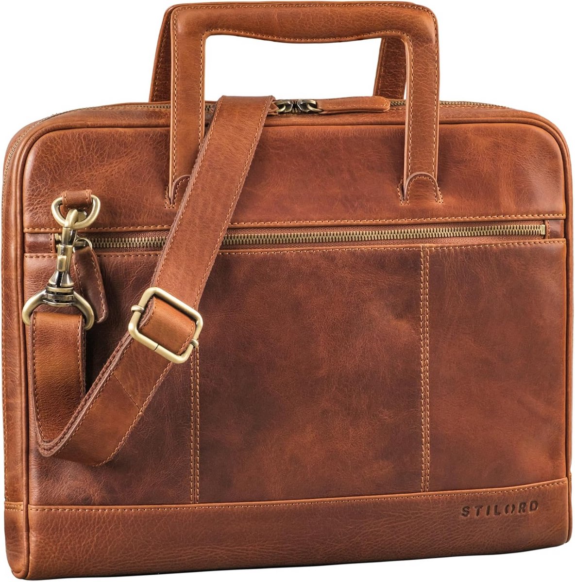 Leren Schoudertas Heren 14 inch - Aktetas Laptoptas voor Business en Werk