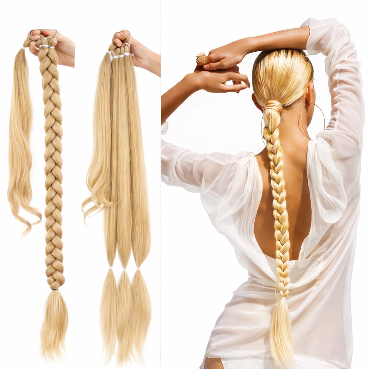 SassyGoods Braided Ponytail Extensions - Vlecht Haar - Braids Hair - Haarstuk - Blond - 80 cm