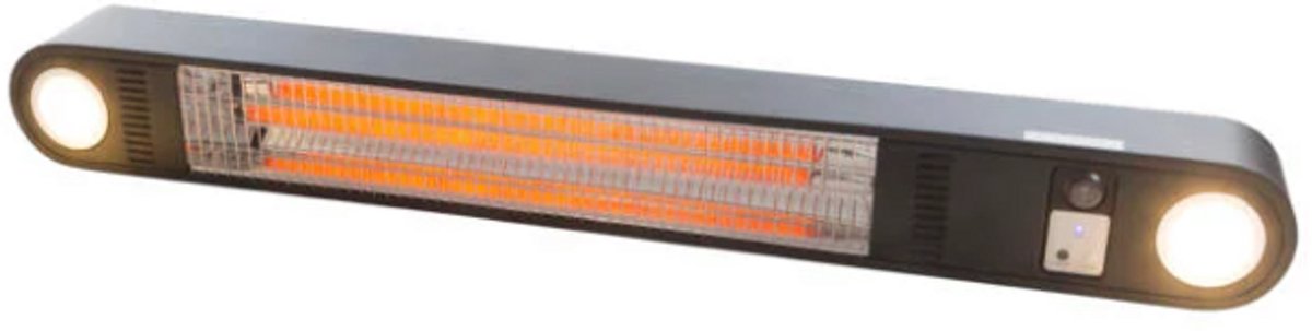Perel - Hangende Terrasverwarmer - Terrasverwarming - voor Wand of Plafond - Terrasverwarmer - Patioverwarming - met Verlichting - Spatwaterbestendig - Veranda Heater - Warmtelamp voor Terras - 1500 W - met Afstandsbediening en Hangketting - Zwart