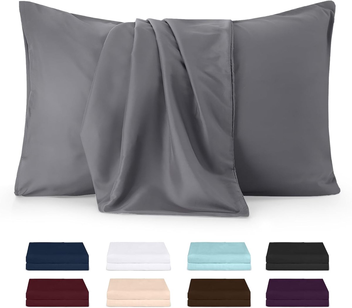 Famanu Kussenslopen Set van 2 - 50 x 75 cm - 100% polyester - zacht geborsteld microvezel - krimp- en vervagingsbestendig - grijs - comfortabel voor dagelijks gebruik