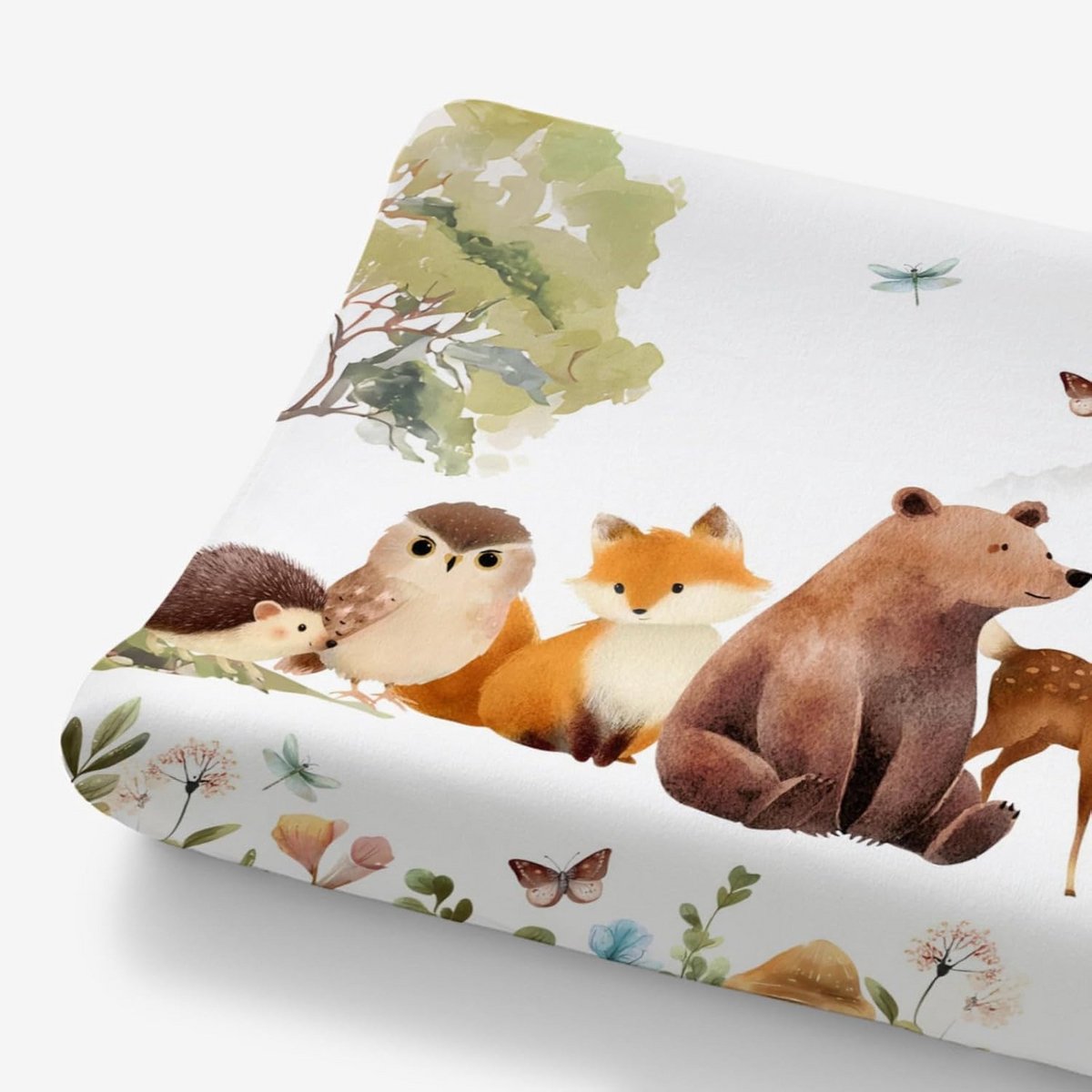Aankleedkussenhoes Woodland Dieren Print - Zacht en Rekbaar Baby Verschoonmatras Laken