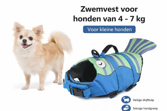 Honden Zwemvest - Maat S - Voor honden tussen de 4 en 7 kilo – Veiligheidsvest voor Honden – Verstelbaar en met Handvat – Blauw