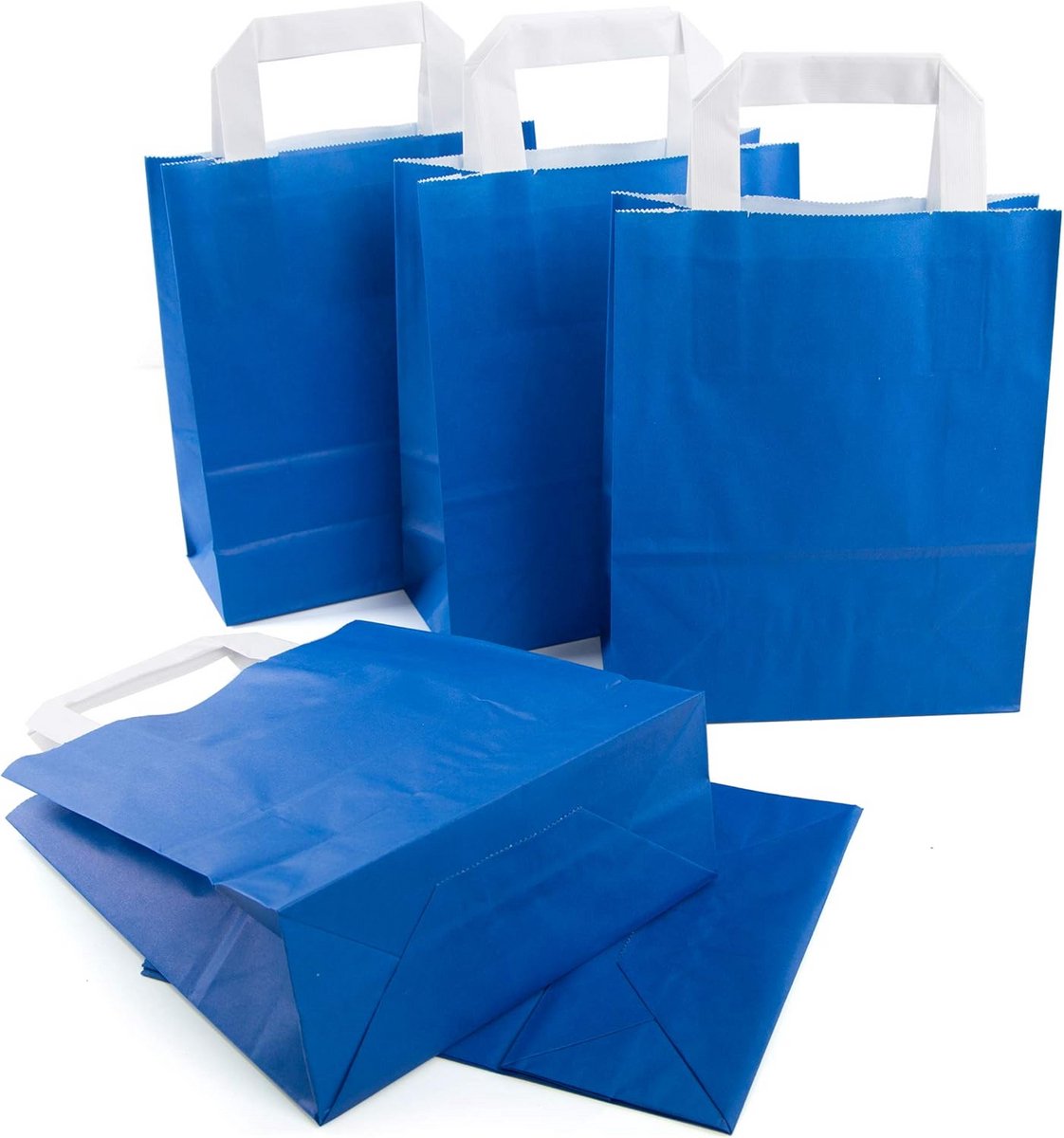 100 Kleine Kraftpapier Geschenkzakken met Handvat Blauw - Cadeautasjes 18x8x22 cm