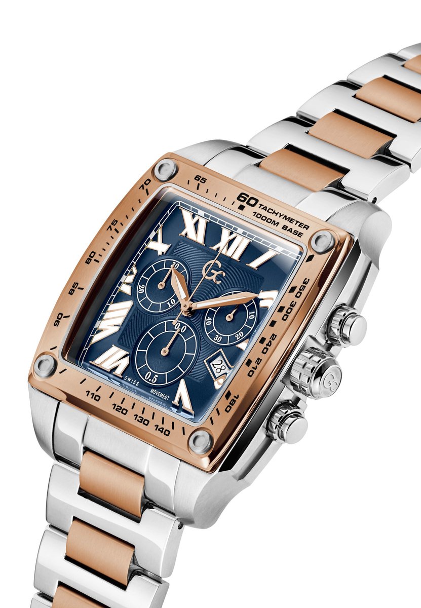 Gc Gc Retrofit Quartz Chronograaf Horloge Roségoud En Zilver Case: 100% Stainless Steel | Armband: 100% Stainless Steel 45 mm Z56004G7, Z56006G9