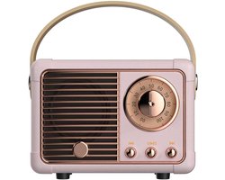 Retro Bluetooth-luidspreker, draagbare draadloze luidspreker, helder stereogeluid, rijke bas, vintage design, perfect verjaardagscadeau voor een meisje (roze).