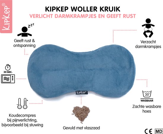KipKep Woller Warmtekussen - Blue Heaven - pittenzak - bij buikkrampjes - kruik - onrust - huilbaby - blauw — afbeelding 5