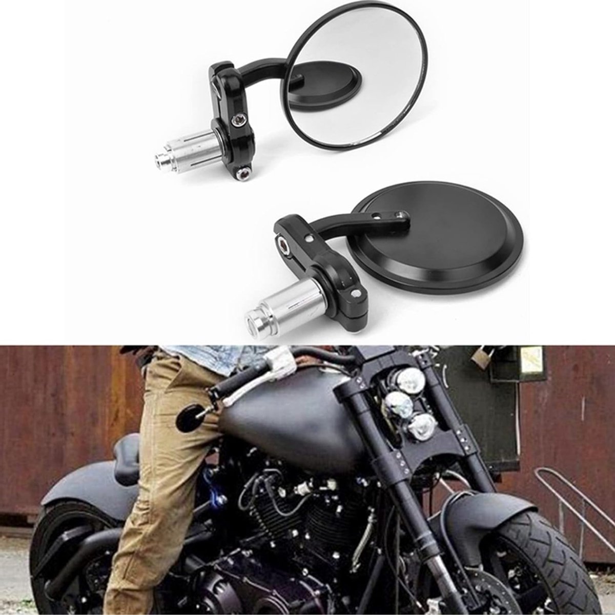 Aura® Bar End Spiegels - Fietsspiegel - Motor Spiegels - Zwart - 19cm x 19cm x 5cm