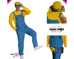Partyxclusive Minion Kostuum 4-delig Shirt/Broek/Hoofddeksel & Bril Heren Kostuum Heren Carnavalskleding Heren - Geel - Polyester - L/40