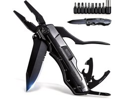 BOTC Multitool Zakmes - 14-in-1 Multitool - Blikopener / Flesopener / 9 verwisselbare schroeven / Draagetui - Survival - voor Camping / Wandelen - Zwart