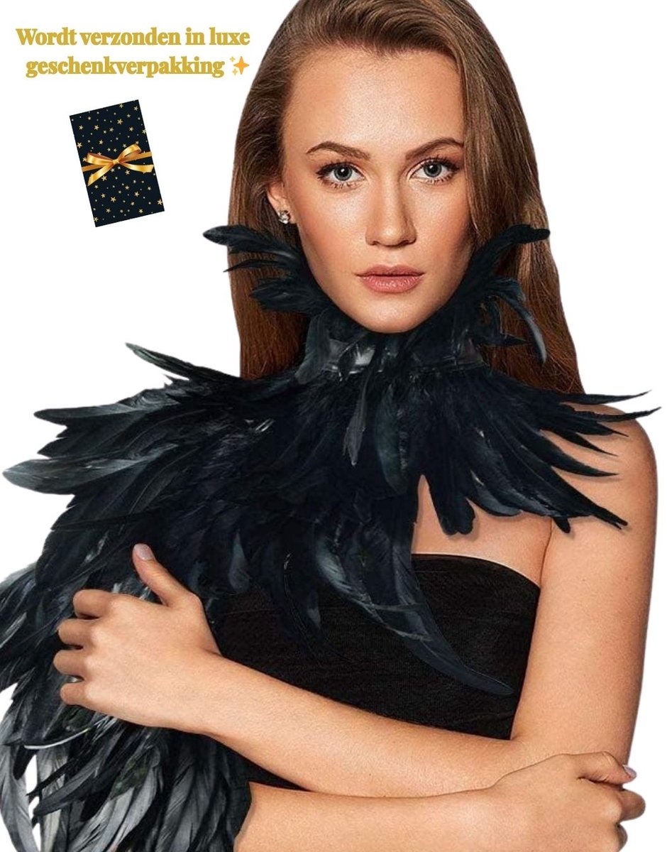 Zwarte Veren Stola Dames – Fetish Feather Cape – Lingerie Styling – Luxe Kinky Look – Statement Lingerie Accessoire – Erotisch Clubwear Styling – Boudoir, Kinky & Burlesque Events – Wasteland, B.I.T.C.H. – One Size – Dare to Undress