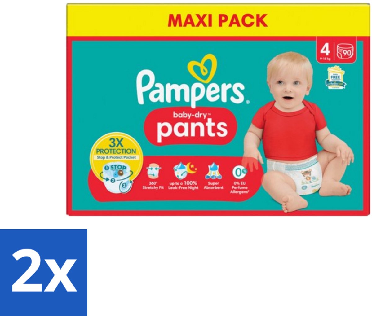 2 x Pampers - Baby-Dry Pants - Luierbroekjes - Maat 4 (9-15 kg) - Extra Droog - 90 Luiers - Pampers Baby-Dry - Luierbroekjes - Babyluiers - Luiermaat 4 - 9-15 Kg