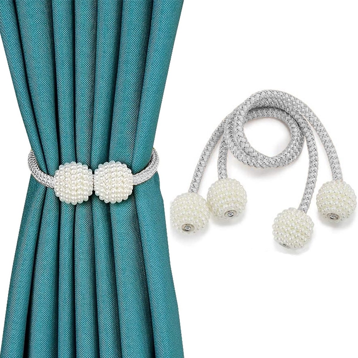 QTTVBTNA – 1 paar Magnetische Gordijnhouder – Verstelbare Gordijnclips zonder Boren – Decoratieve Rope Tiebacks voor Ramen – Praktisch en Stijlvol Gordijnaccessoire voor Woonkamer, Slaapkamer, Kantoor en Thuisdecoratie – Grijs