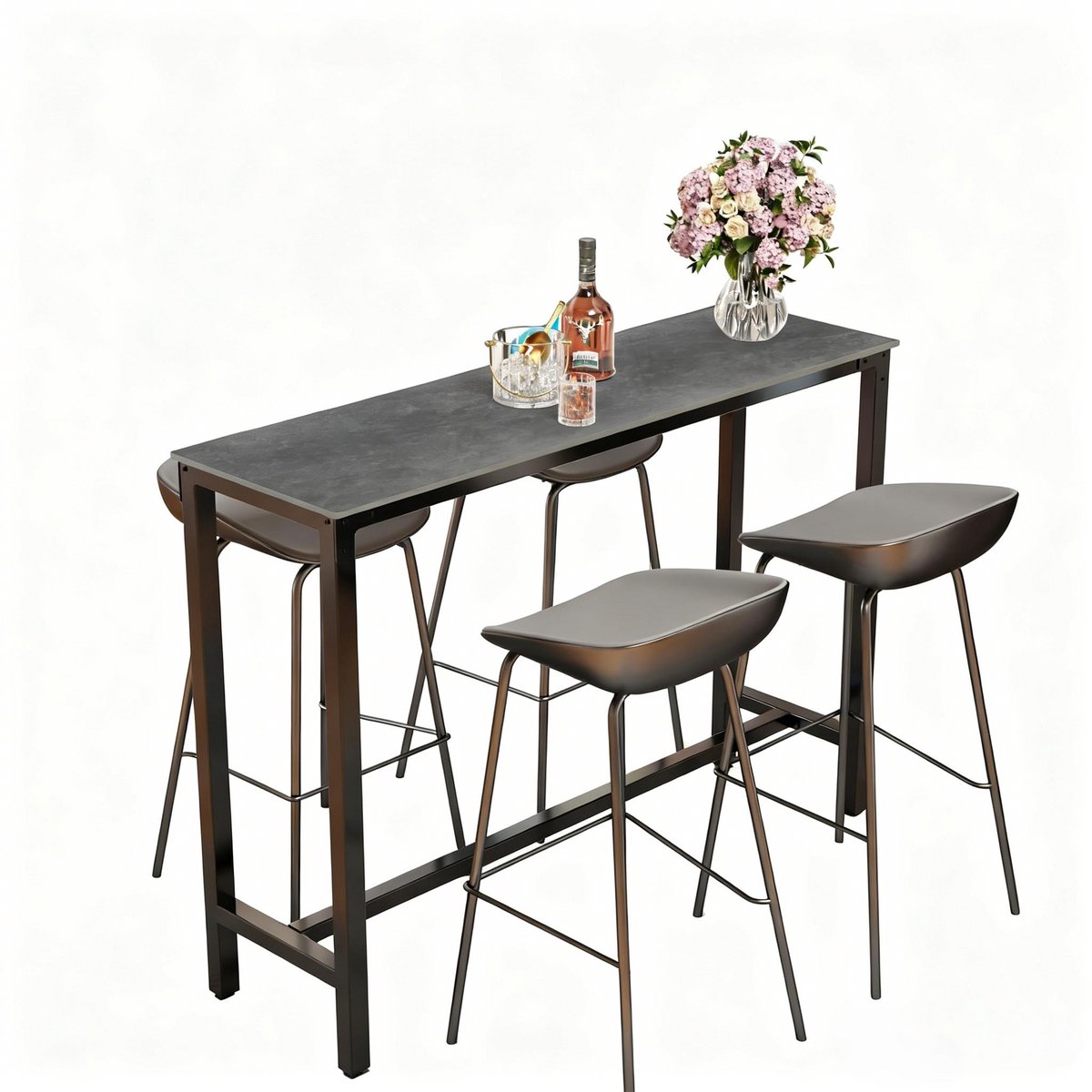 FATIVO Bartafel - Moderne Rechthoekige Eettafel - Zwart frame en tafelblad - 120x40x105cm