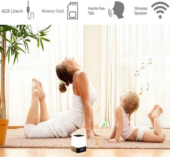 QTTVBTNA - Nachtlamp met Bluetooth Speaker & Wekker - Touch Bedlamp met Dimbaar LED Nachtlicht - Portable speaker - Kleurveranderende Tafellamp met Muziekspeler - Draadloze Speaker voor Slaapkamer, Kinderkamer, Bureau & Cadeaugebruik van QTTVBTNA — afbeelding 3