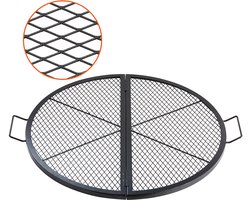 VEVOR X-Marks Vuurplaatsgrillrooster 91x2,5cm, Opvouwbaar Rond Grillrooster, Zwaar Uitgevoerd Stalen Kampvuur BBQ-grillrooster met Handvat en Steun, Zwart