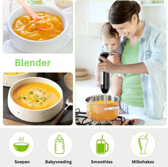 NBAP® Staafmixer Set - Hakmolen - Groentesnijder - Soepmaker - Draadloos - Zilver en Zwart van NBAP — afbeelding 3