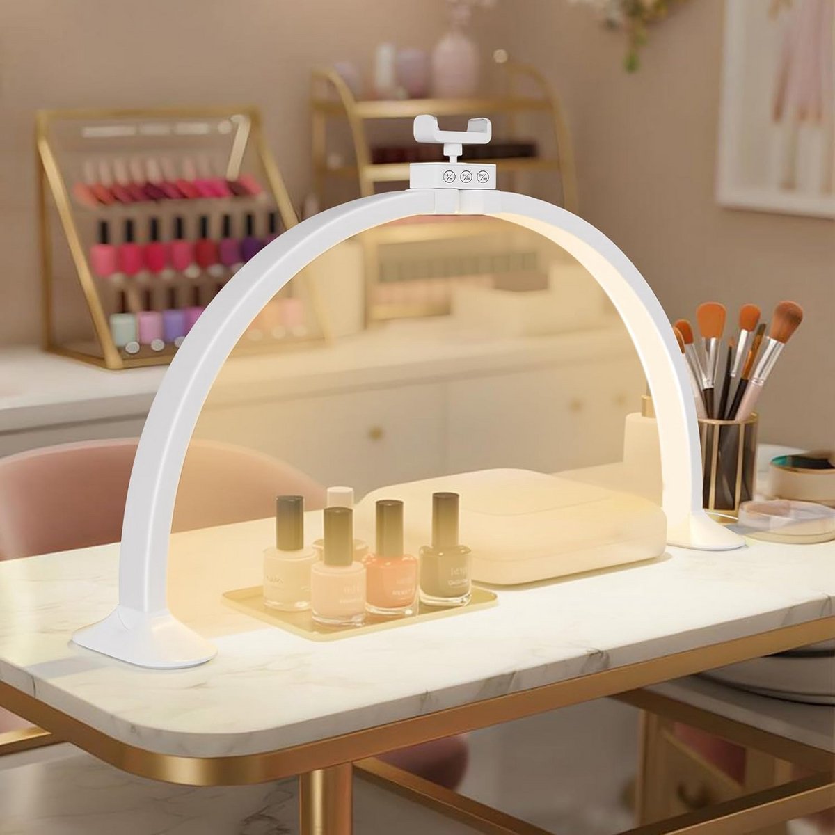 Opvouwbare Verstelbare LED Nagelstudio Tafellamp met 3 Kleurmodi en Telefoonhouder