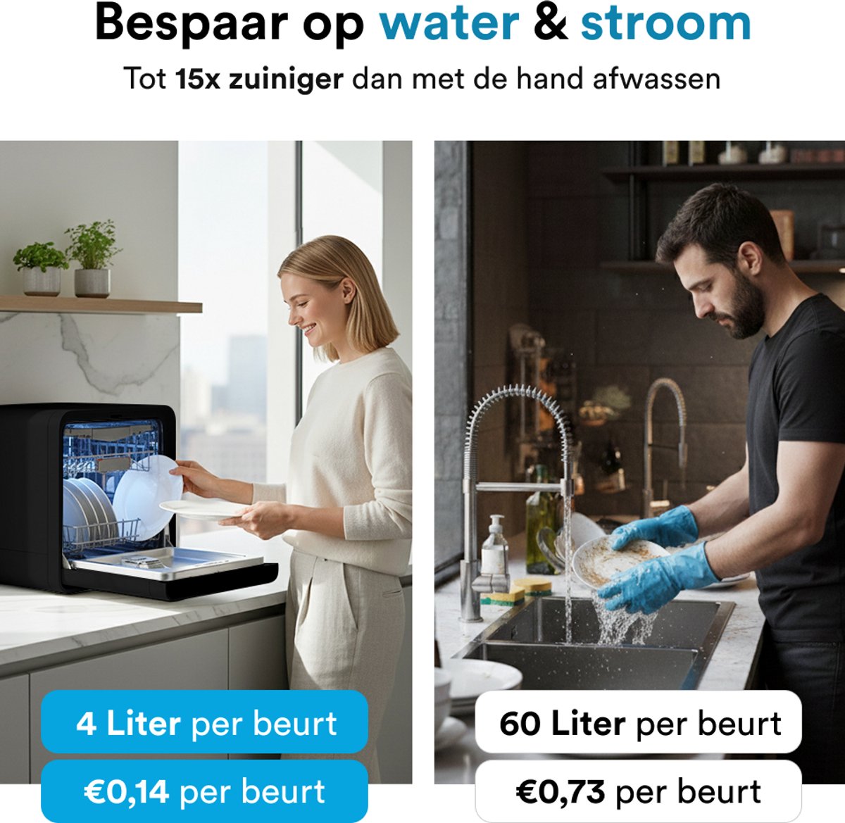 Joula Mini Vaatwasser met Waterreservoir - 8 Wasprogramma's - 5 Couverts - Kleine Smalle Vrijstaande Afwasmachine - Camping - Zwart — afbeelding 6