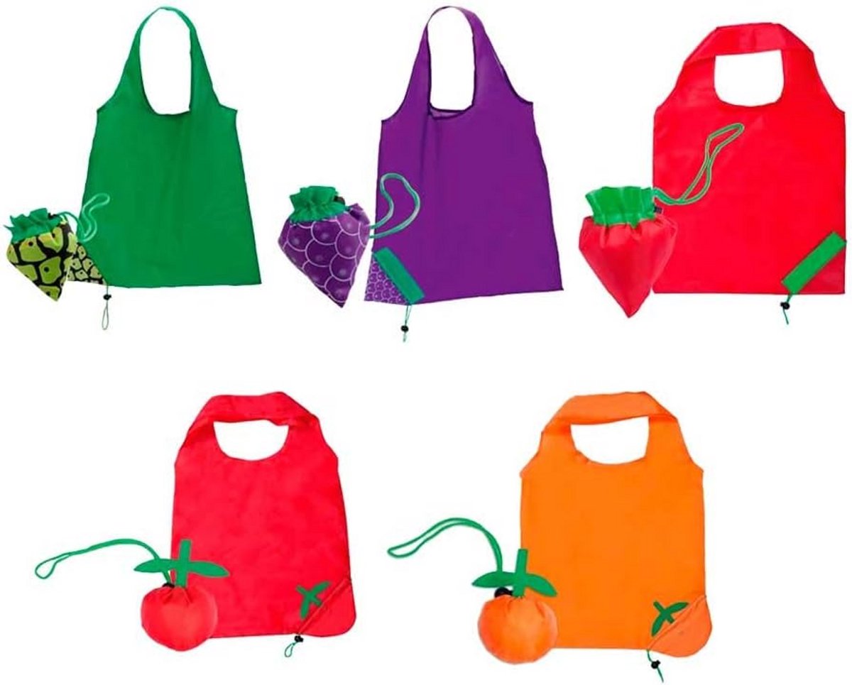 Set van 20 Herbruikbare Opvouwbare Boodschappentassen met Fruitprint