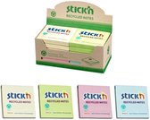 Stick'n Recycled sticky notes - 76x76mm - 4 Pastel kleuren - doos 12 stuks