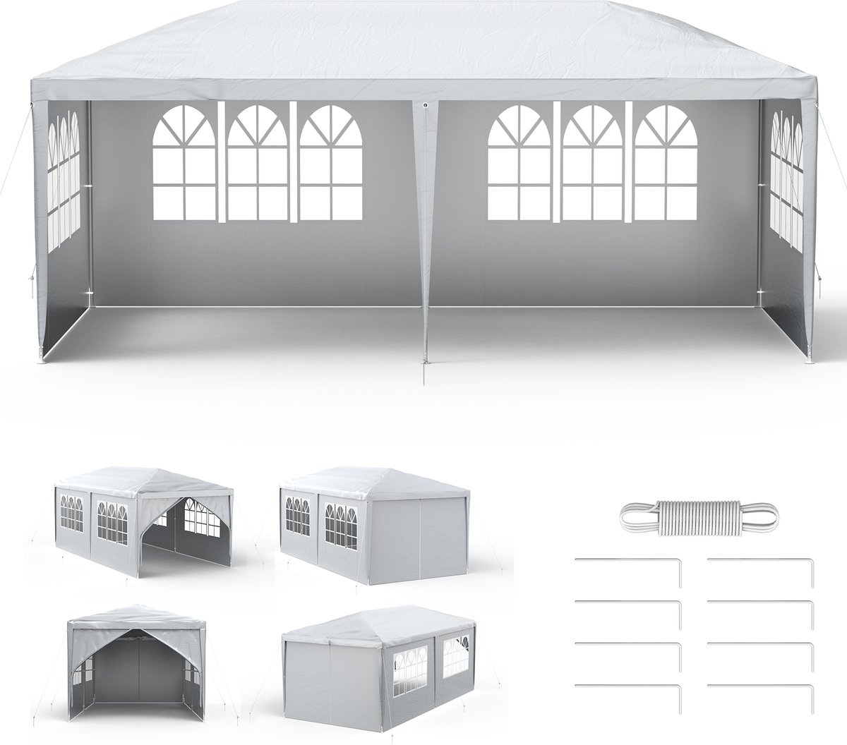 Aufun Paviljoen - 3 X 6 Meter - Grijs - Met 6 Zijwanden - Met Ritssluiting - Polyethyleen Materiaal - Biertent - Geschikt Voor Tuinen, Feesten, Bruiloften, Picknicks, Beurzen