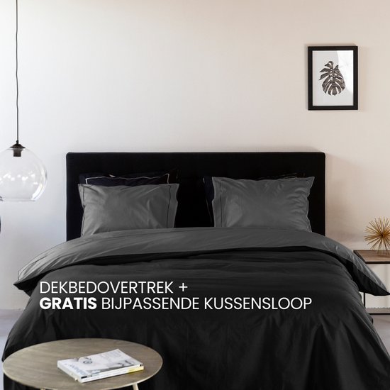 Egyptisch Katoen - Dekbedovertrek - dubbelzijdig - Zwart / Donker Grijs - 1-persoons 140 x 200/220 cm + 1 kussensloop - Dreamers Den van Merkloos — afbeelding 3