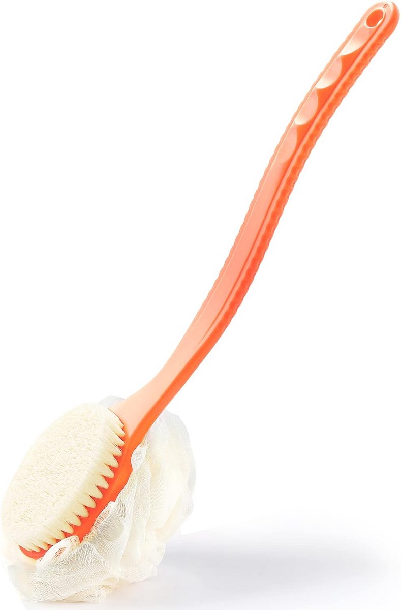 Douche Body Brush met Borstels en Loofah - Lange Gebogen Handvat voor Rugscrubben